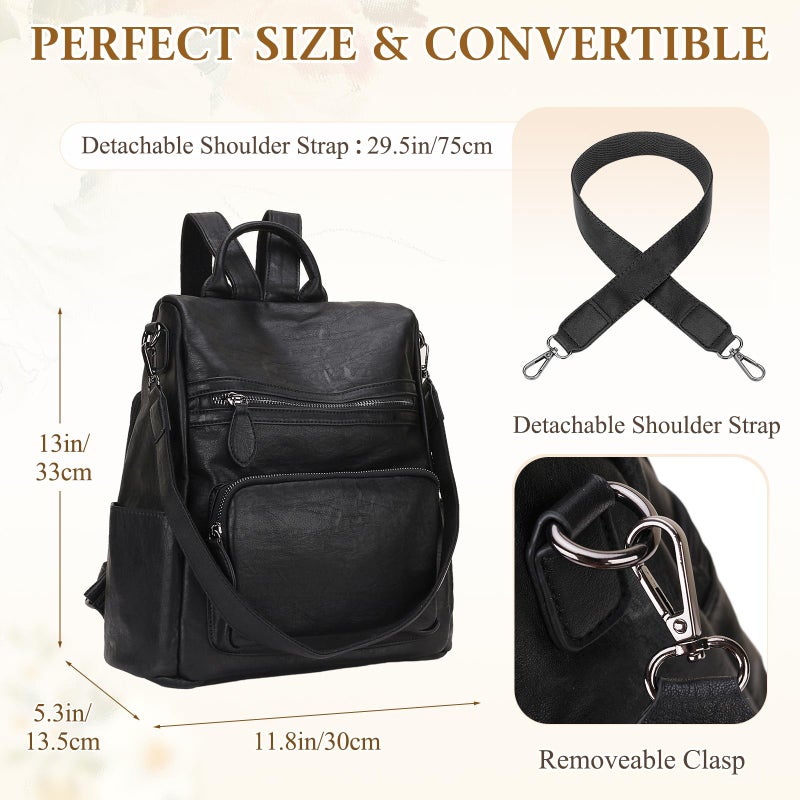 RAVUO Anti-theft Backpack Purse,Fashion Women PU Leather Satchel Backpack Ladies Convertible Shoulder Bag Three Ways to Carry - Image 2